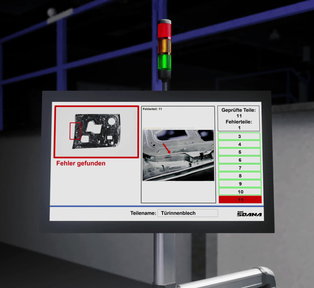 Monitor zur Fehlerdarstellung nach automatisierter Rissprüfung mittels industrieller Bildverarbeitung